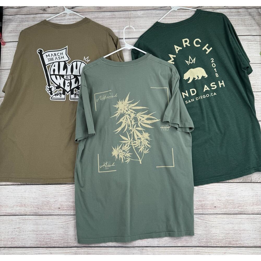 Lot of 3 March‎ and Ash Logo Short Sleeve T-Shirts XL Shades of Green San Diego